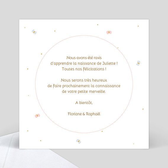 Carte félicitation naissance Jolie Cigogne Verso