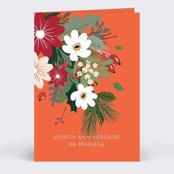 Félicitations Anniversaire de Mariage Fleurs et Feuilles