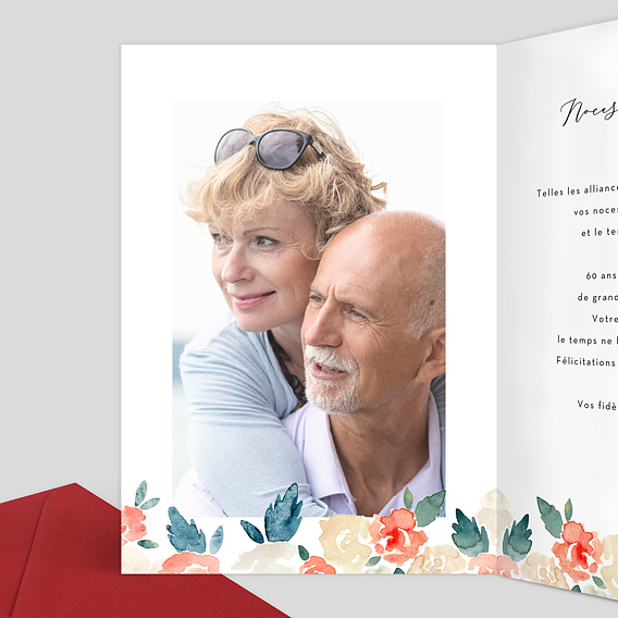 Carte félicitations mariage Envolée Florale Intérieur Gauche