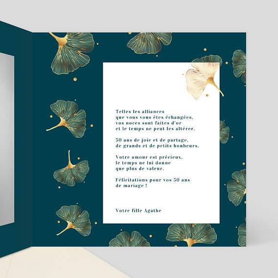 Carte félicitations mariage Ginkgo Intérieur Droit