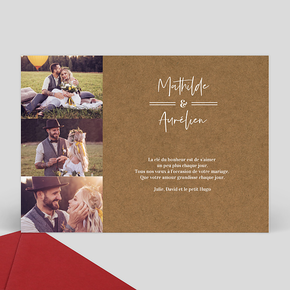 Carte félicitations mariage Bohème Verso