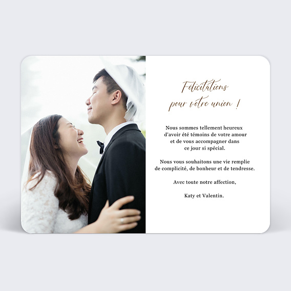 Carte félicitations mariage Manuscrite Verso