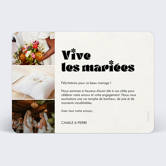 Carte félicitations mariage Pleine Page Verso