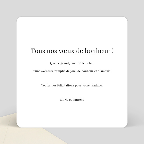 Carte félicitations mariage Calligraphie Verso