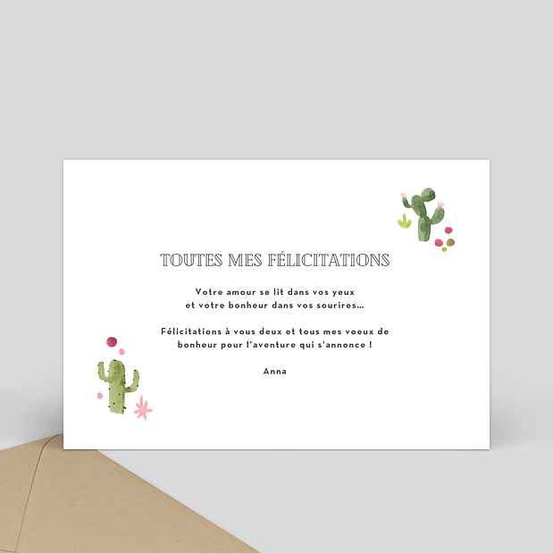 Félicitations Mariage Cactus Verso