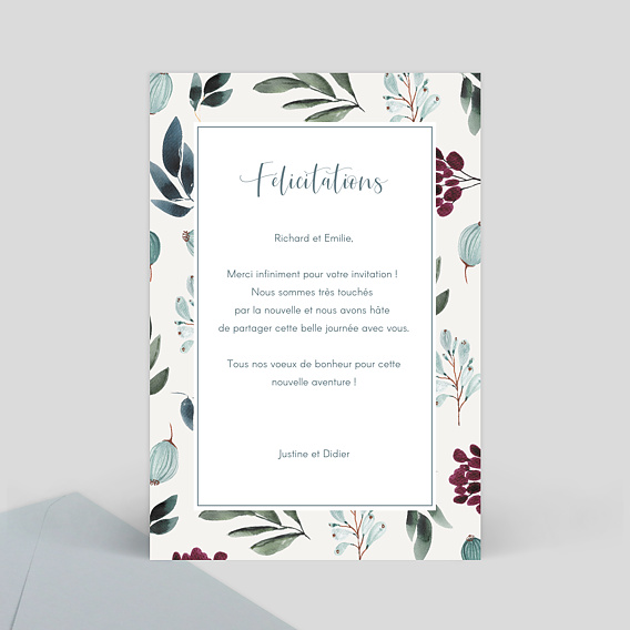 Carte félicitations mariage Félicitations simple Verso