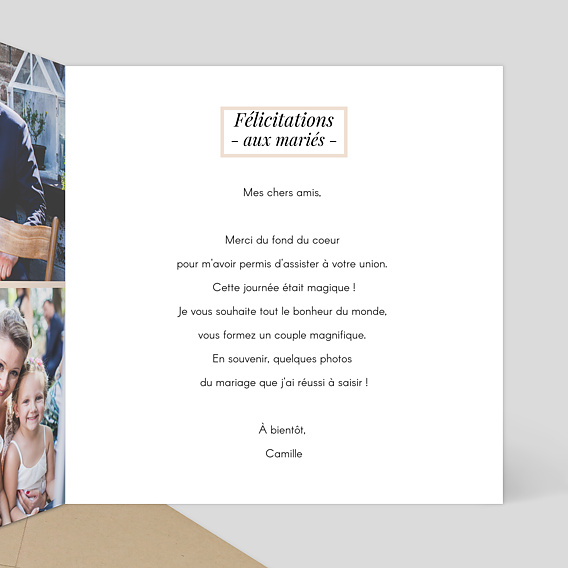 Carte félicitations mariage Étiquette Poudrée Intérieur Droit