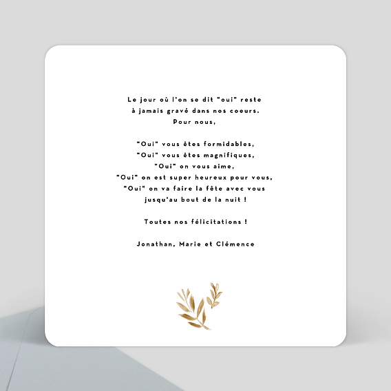 Carte félicitations mariage Golden Jungle Verso