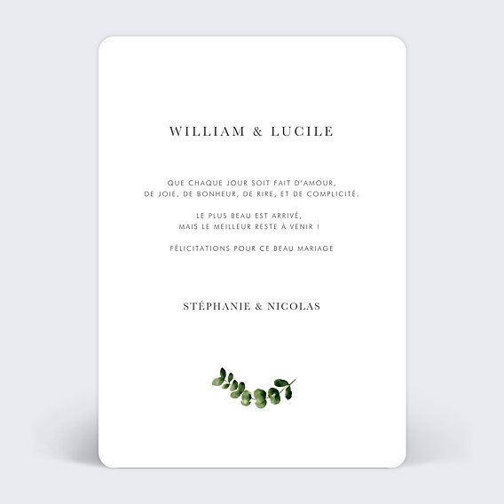 Carte félicitations mariage Tournesol Verso