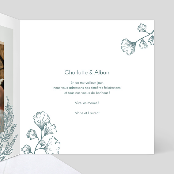 Carte félicitations mariage Botanic Garden Intérieur Droit