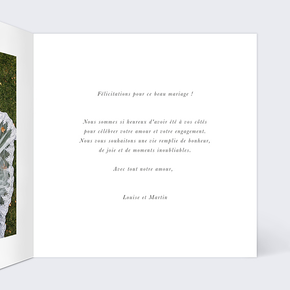 Carte félicitations mariage Couronne jardin sauvage Intérieur Droit