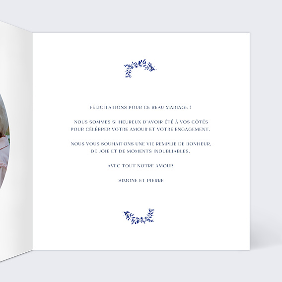 Carte félicitations mariage Esprit Azulejos Intérieur Droit