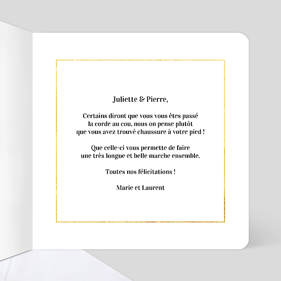 Carte félicitations mariage Feuilles d'Or Intérieur Droit