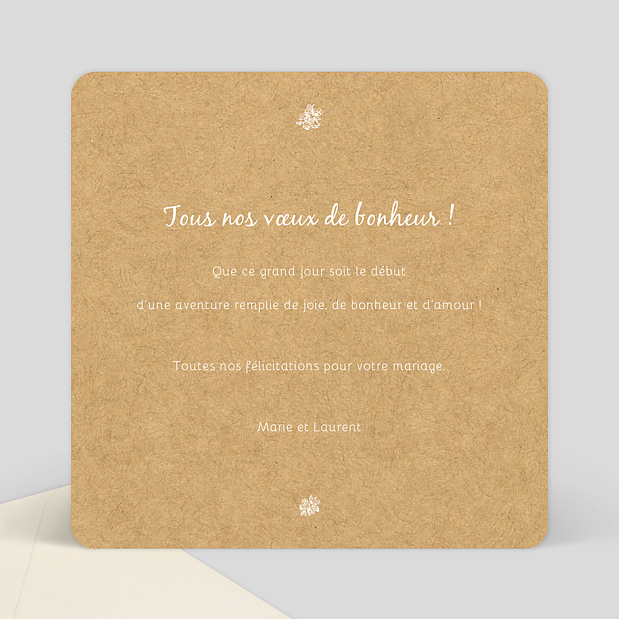 Carte de Félicitations mariage Jolie dentelle Verso