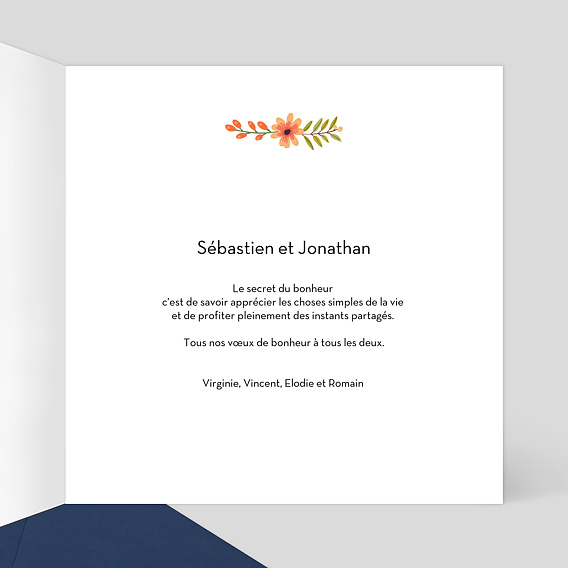 Carte félicitations mariage Bouquet Printanier Intérieur Droit