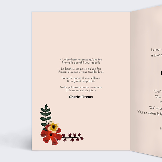 Carte félicitations mariage Collection Anémone  Intérieur Gauche