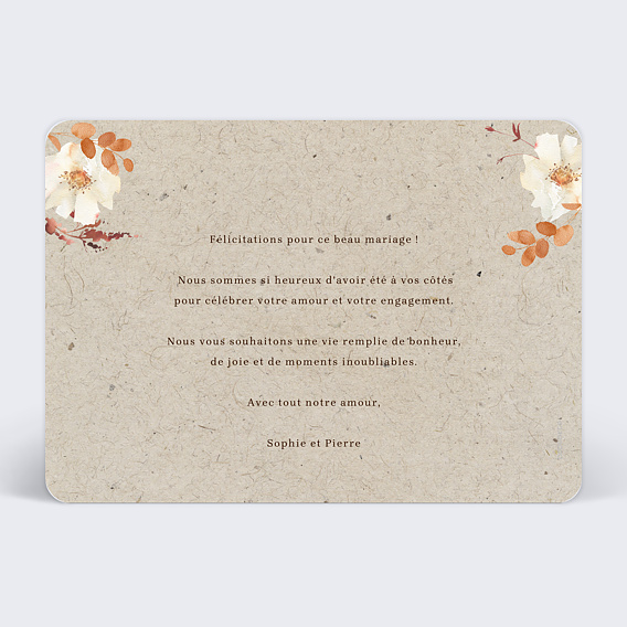 Carte félicitations mariage Idylle Champêtre Verso