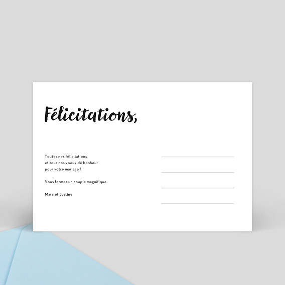 Carte félicitations mariage Grand Cadre Blanc Verso