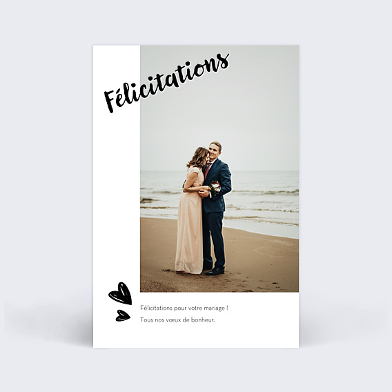 Félicitations Mariage Cadre Blanc avec Coeur