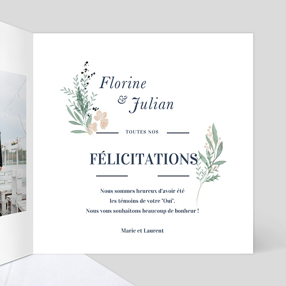 Carte félicitations mariage Couronne de Laurier Intérieur Droit