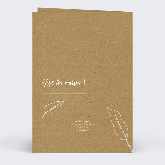 Carte félicitations mariage Esquisse Bohème Verso