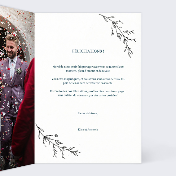 Carte félicitations mariage Idylle mariage Intérieur Droit