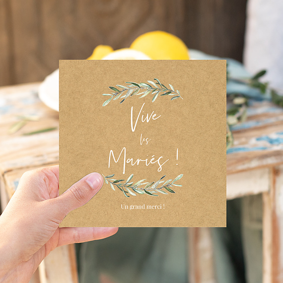 Carte félicitations mariage Lauriers Kraft Après 4