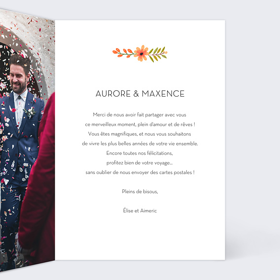 Carte félicitations mariage Bouquet Printanier Intérieur Droit