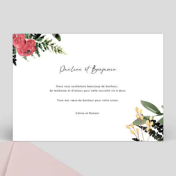 Carte félicitations mariage Wild Flowers Verso