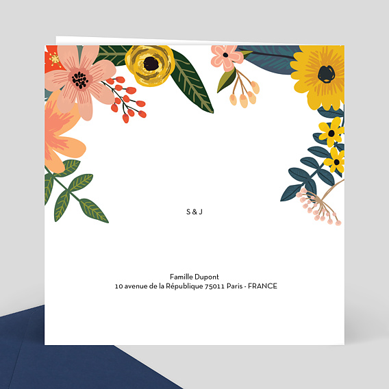 Carte félicitations mariage Bouquet Printanier Verso