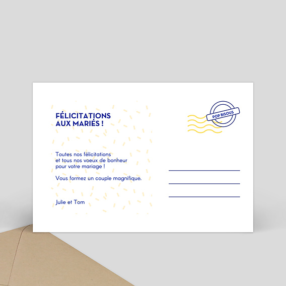 Carte félicitations mariage Bisous Verso