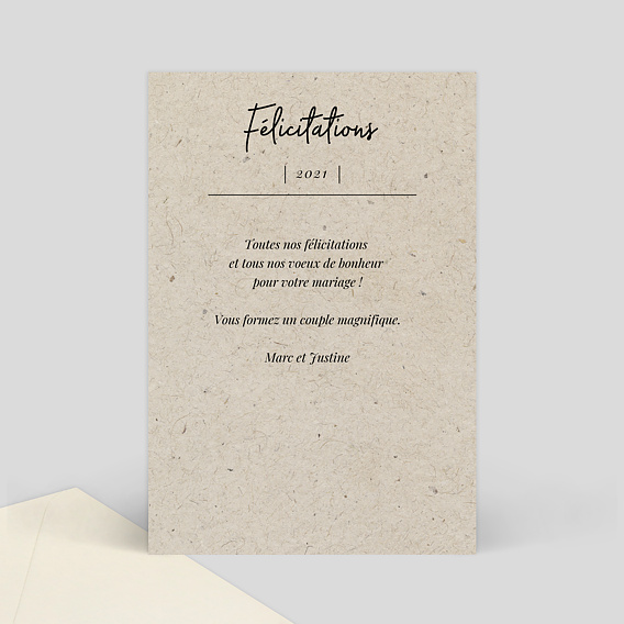 Carte félicitations mariage Esprit Chiné Simple Verso