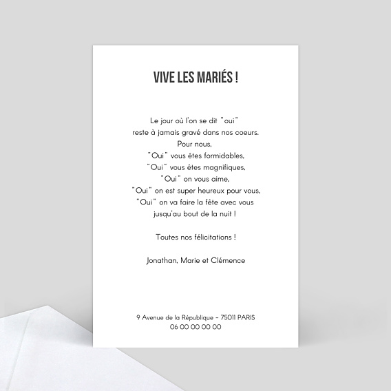 Félicitations mariage Felicitations Typo Verso