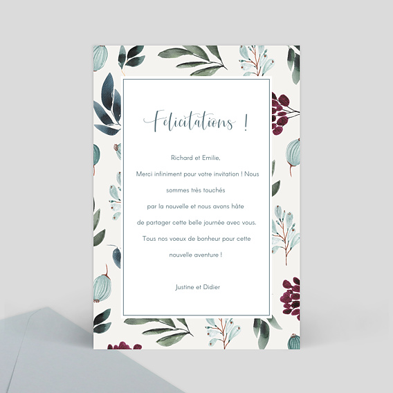 Carte félicitations mariage Félicitations Verso