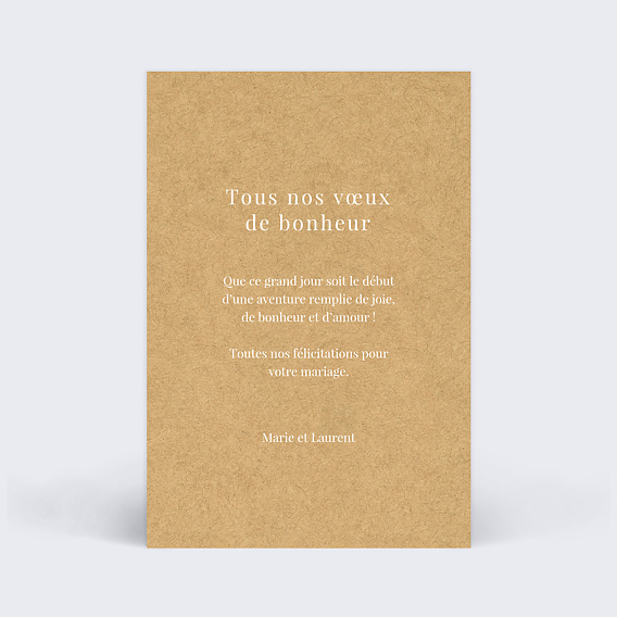 Carte félicitations mariage Lauriers Photo Verso