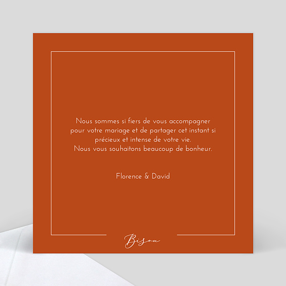 Carte félicitations mariage Été Indien Photo Verso