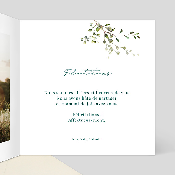 Carte félicitations mariage Herbarium Mariage Intérieur Droit