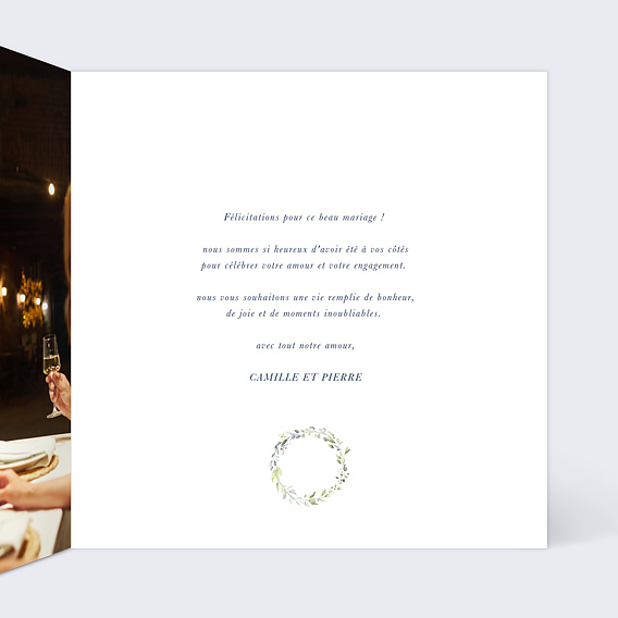 Carte félicitations mariage Couronne Végétale Intérieur Droit