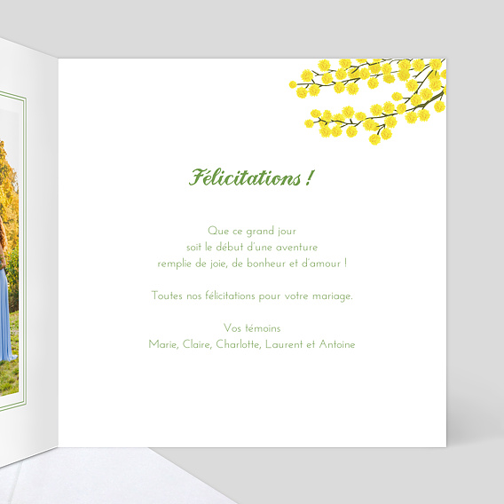 Carte félicitations mariage Mimosa Intérieur Droit