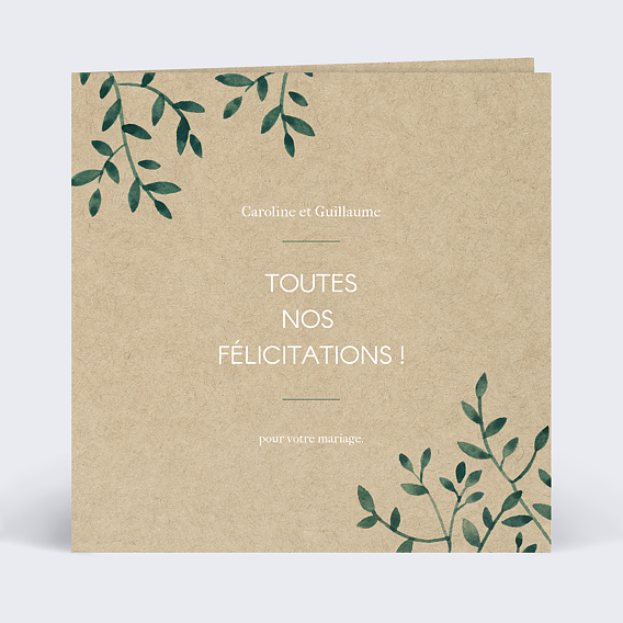 Carte félicitations mariage Ombrage Recto