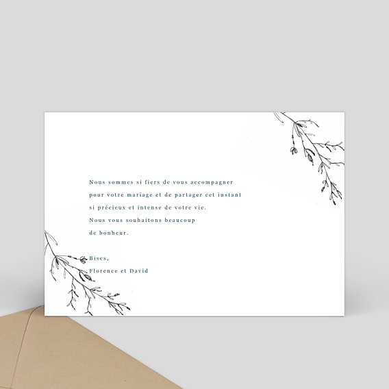 Carte félicitations mariage Idylle Kaki Verso