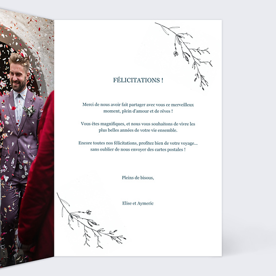 Carte félicitations mariage Idylle mariage Intérieur Droit