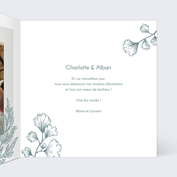 Carte félicitations mariage Botanic Garden Intérieur Droit