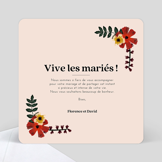 Carte félicitations mariage Anémone Photo Verso
