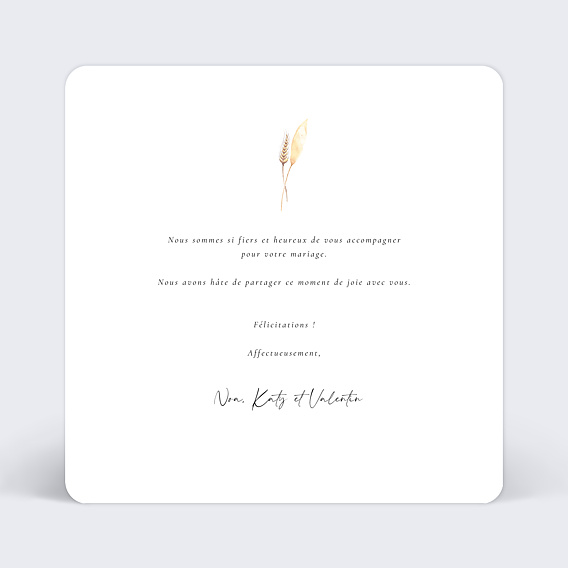 Carte félicitations mariage Bohemia Verso