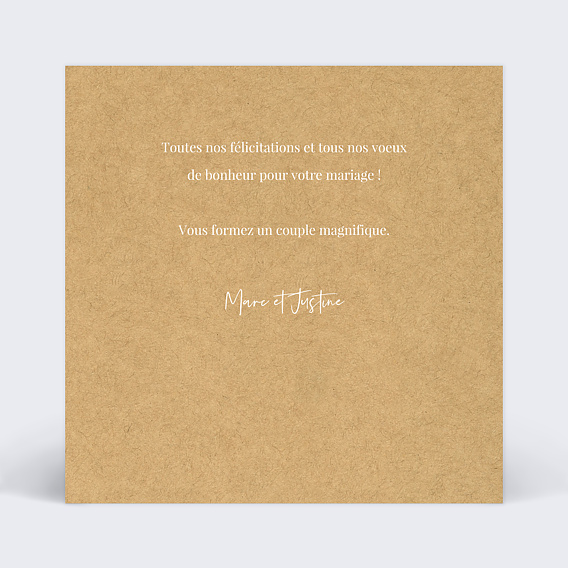 Carte félicitations mariage Lauriers Kraft Verso