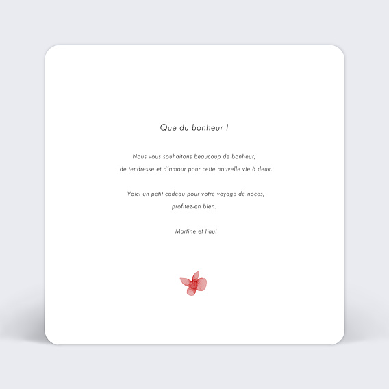 Carte félicitations mariage Romance Verso