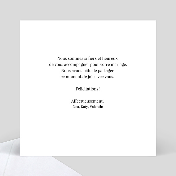 Carte félicitations mariage Tirets Noirs Alliance Verso