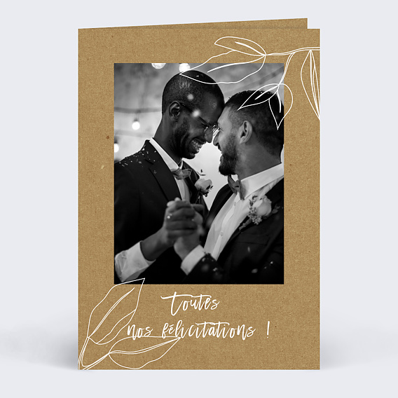 Carte félicitations mariage Esquisse Bohème Recto