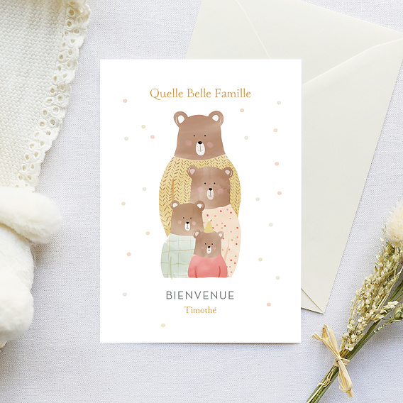 Carte félicitations naissance Famille Ours